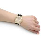  Shop Authentic Guess Frontier Diamonds Gold Dial Black Rubber Strap Watch For Women - W1160L1 - Luxxuri