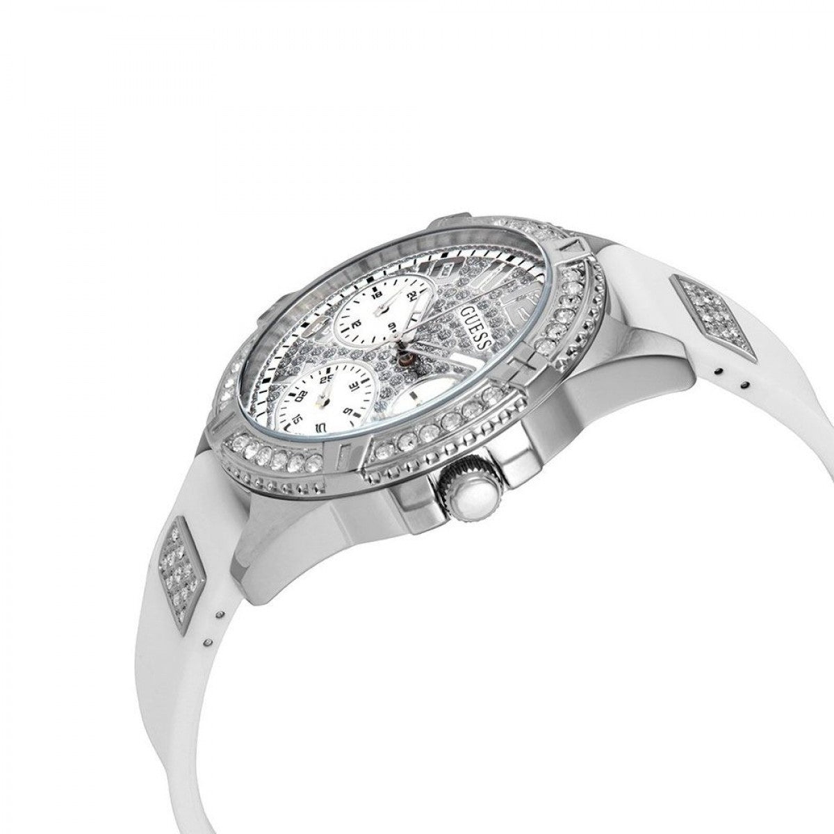  Shop Authentic Guess Frontier Diamonds Silver Dial White Rubber Strap Watch For Women - W1160L4 - Luxxuri