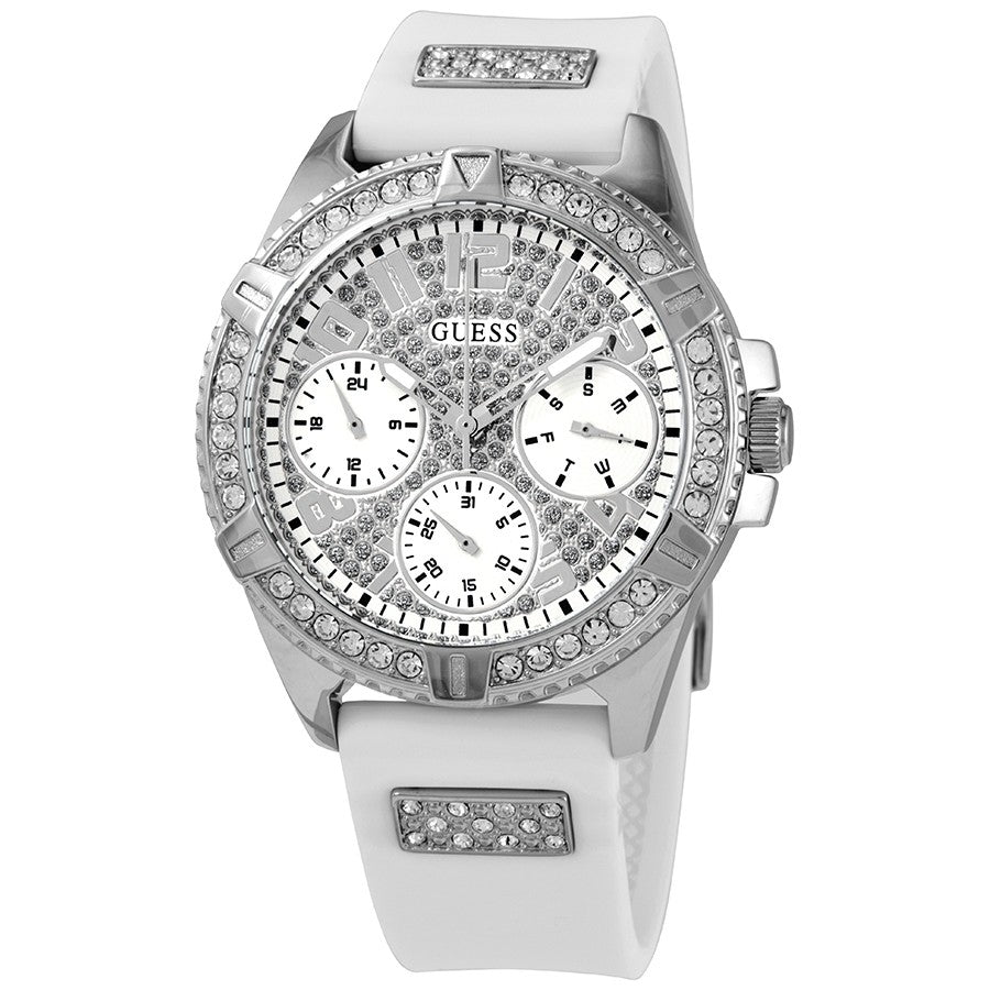  Shop Authentic Guess Frontier Diamonds Silver Dial White Rubber Strap Watch For Women - W1160L4 - Luxxuri