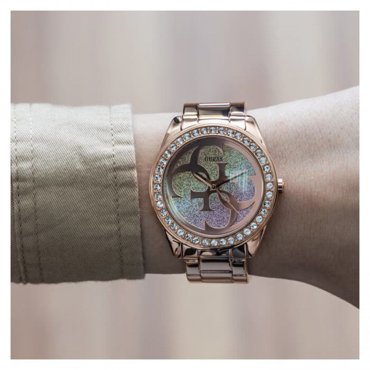  Shop Authentic Guess G Twist Diamonds Rose Gold Dial Rose Gold Steel Strap Watch For Women - W1201L3 - Luxxuri