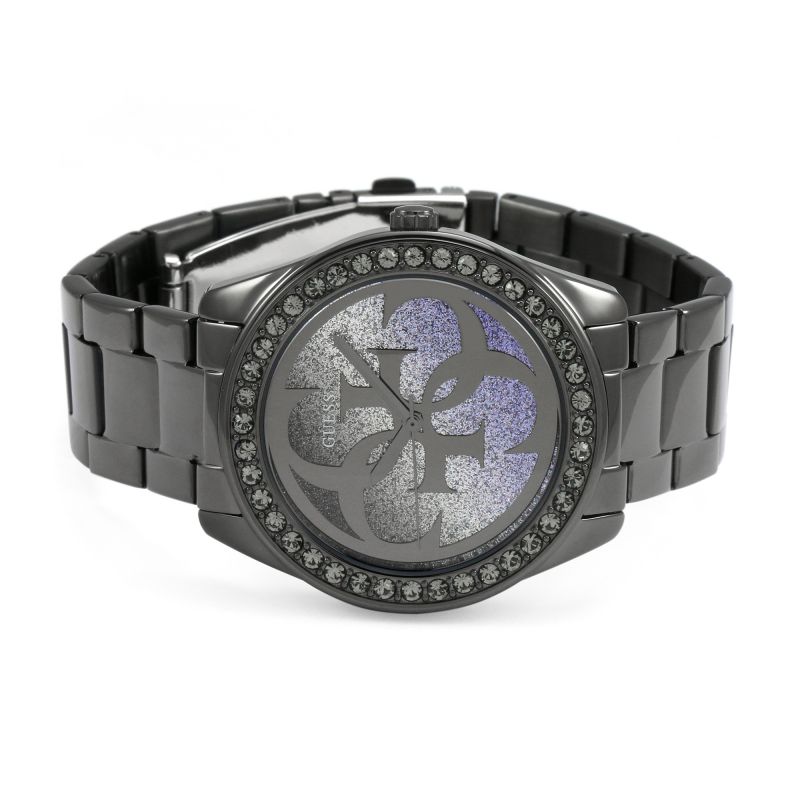  Shop Authentic Guess G Twist Diamonds Purple Dial Black Steel Strap Watch For Women - W1201L4 - Luxxuri