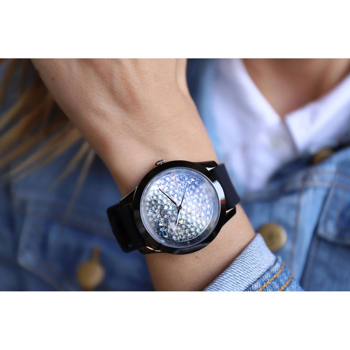  Shop Authentic Guess Crush Crystals Silver Dial Black Rubber Strap Watch for Women - W1223L4 - Luxxuri