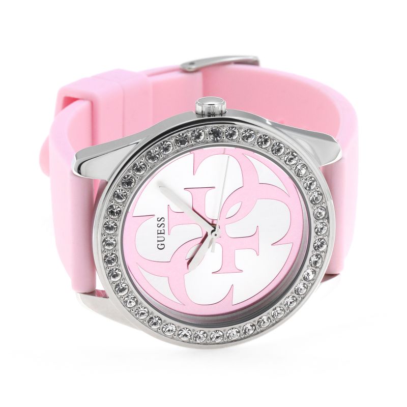  Shop Authentic Guess G-Twist Diamonds Silver Dial Pink Rubber Strap Watch for Women - W1240L1 - Luxxuri