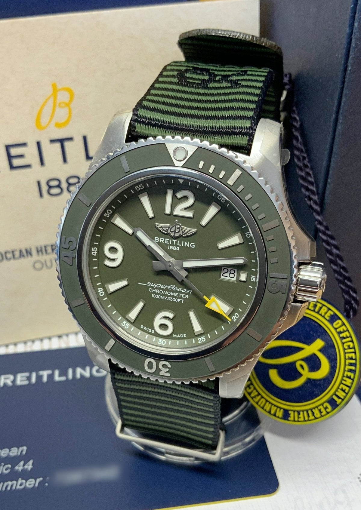  Shop Authentic Breitling Superocean Automatic 44mm Outerknown Green Dial Green Nylon Strap Watch for Men - A17367A11L1W1 - Luxxuri