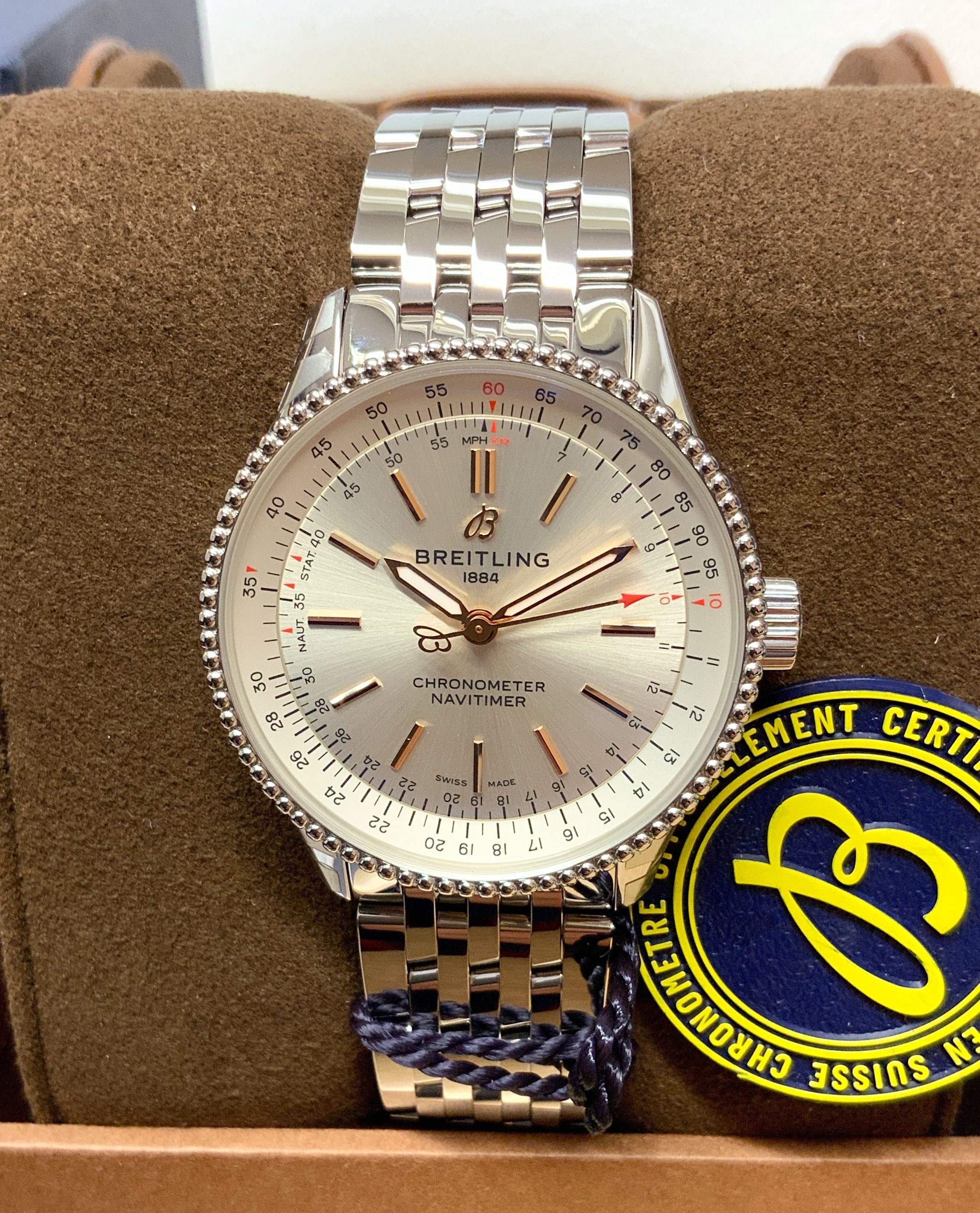  Shop Authentic Breitling Navitimer Automatic 35 White Dial Silver Steel Strap Watch for Men - A17395F41G1A1 - Luxxuri