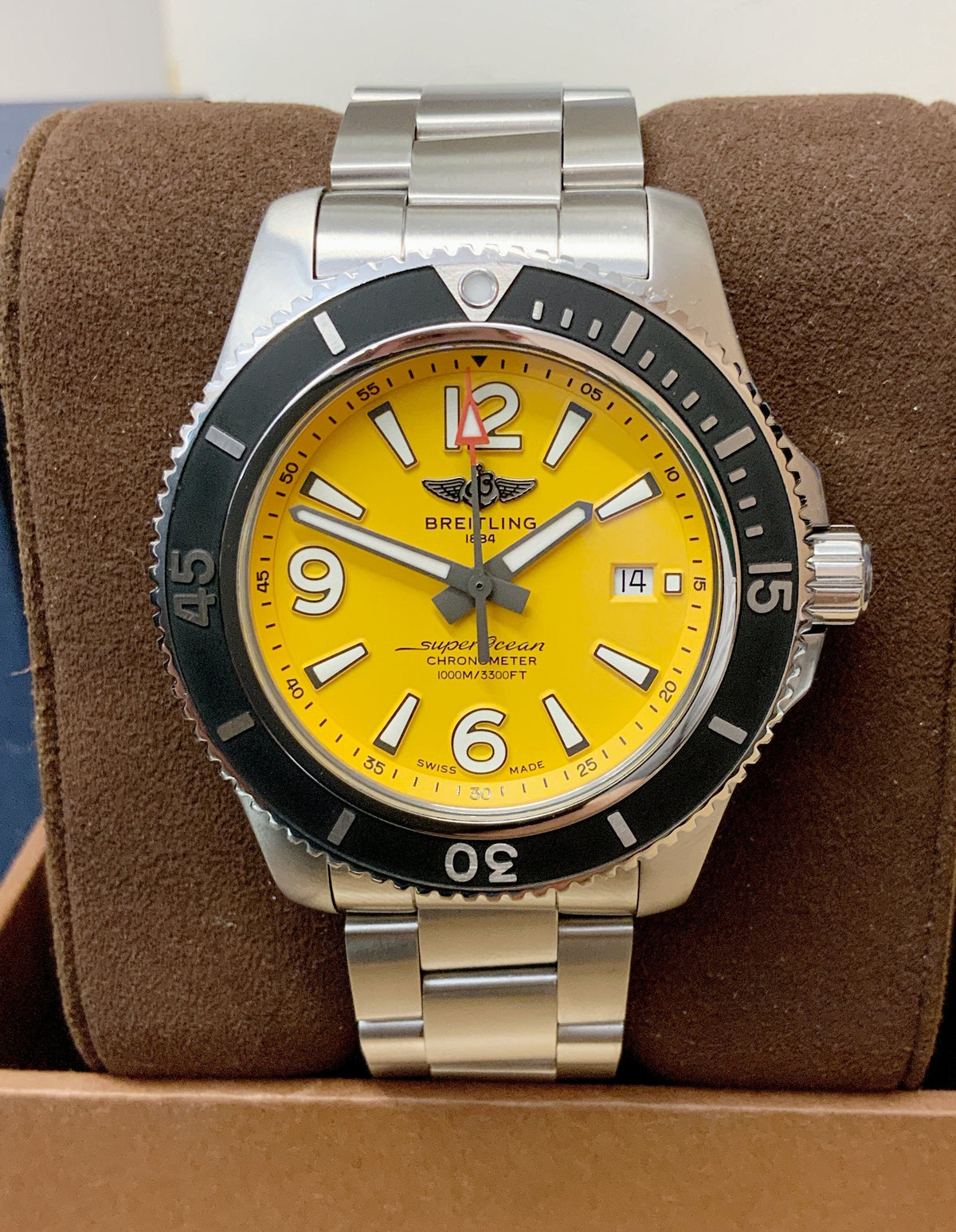  Shop Authentic Breitling Superocean II Automatic 44mm Yellow Dial Silver Steel Strap Watch for Men - A17367021I1A1 - Luxxuri