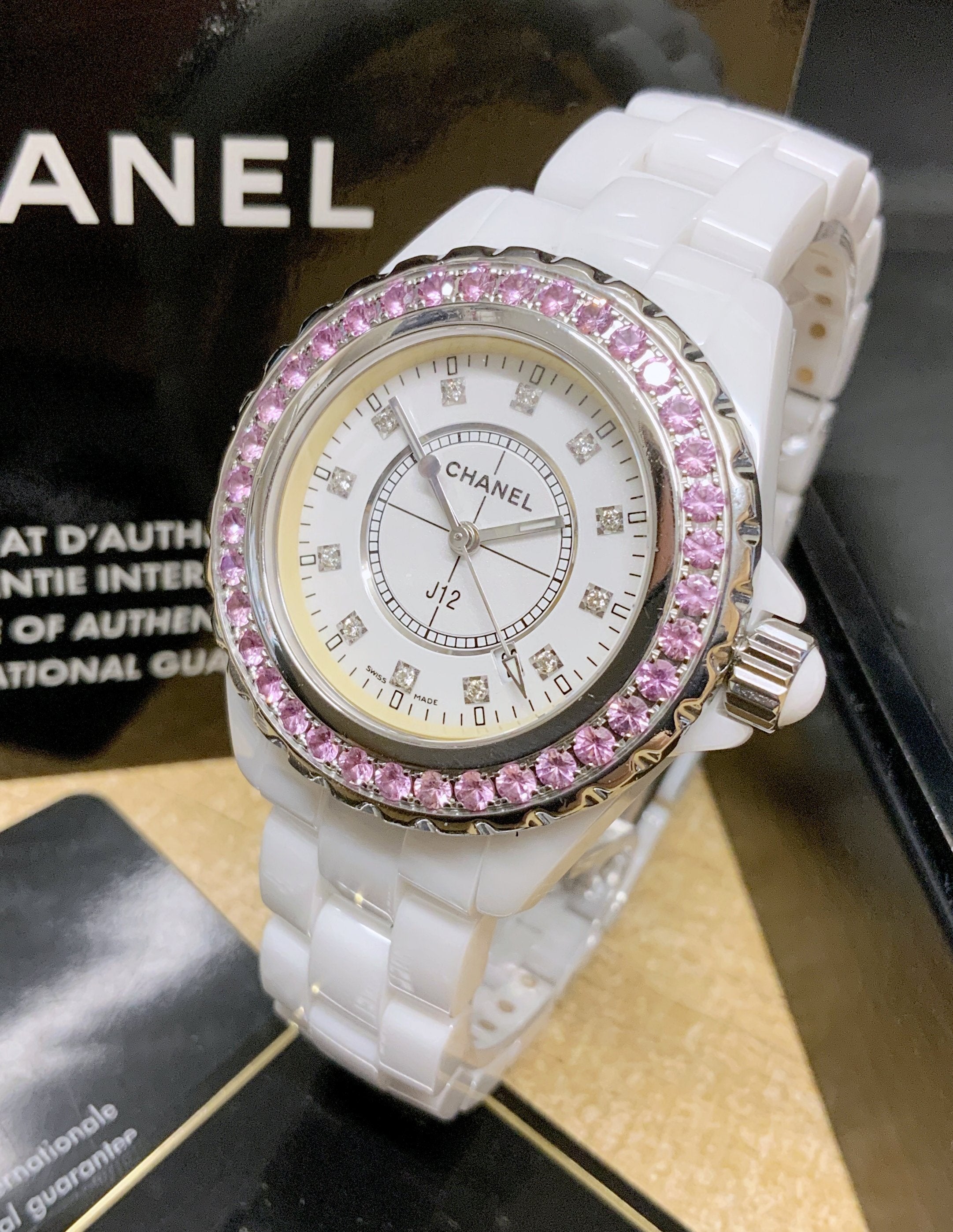  Shop Authentic Chanel J12 Sapphire Bezel Ceramic White Dial White Steel Strap Watch for Women - J12 H2010 - Luxxuri