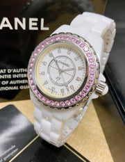  Shop Authentic Chanel J12 Sapphire Bezel Ceramic White Dial White Steel Strap Watch for Women - J12 H2010 - Luxxuri