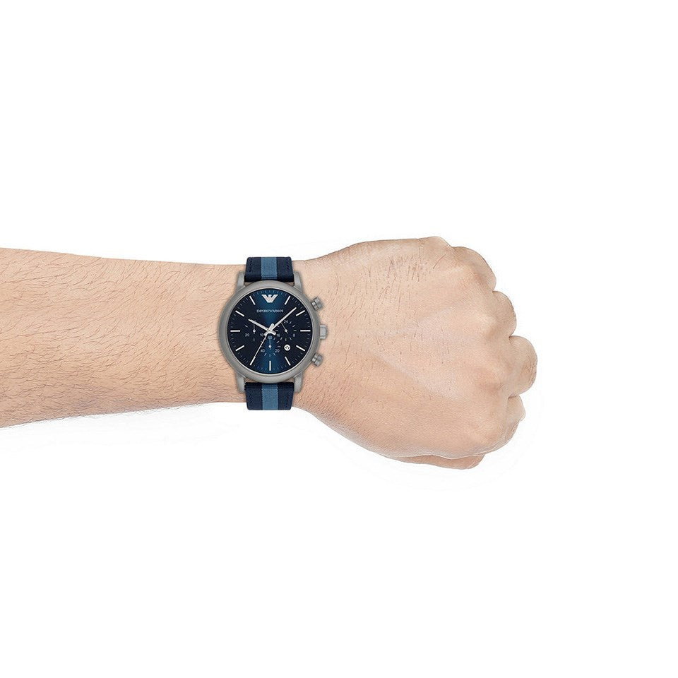  Shop Authentic Emporio Armani Luigi Chronograph Quartz Blue Dial Blue Nylon Strap Watch For Men - AR1949 - Luxxuri