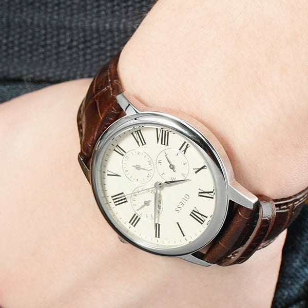  Shop Authentic Guess Wafer Quartz White Dial Brown Leather Strap Watch For Men - W70016G2 - Luxxuri