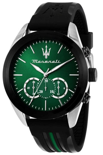  Shop Authentic Maserati Traguardo Chronograph Green Dial Black Silicone Strap Watch For Men - R8871612043 - Luxxuri