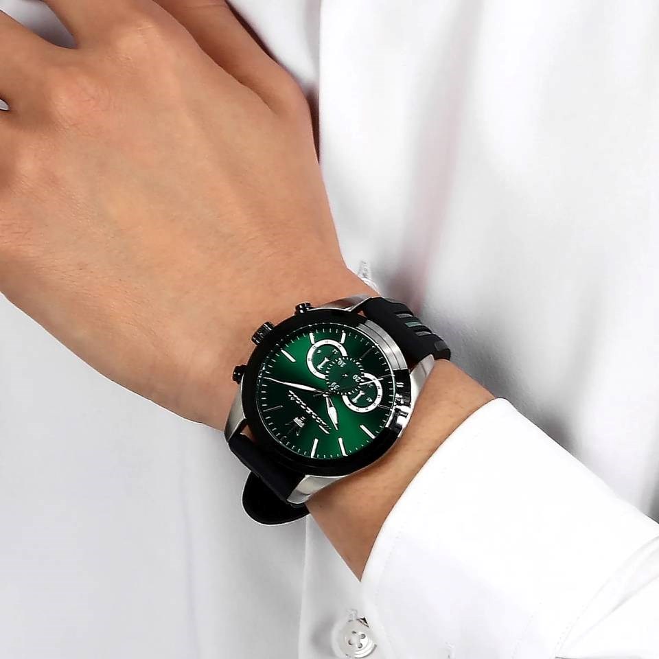  Shop Authentic Maserati Traguardo Chronograph Green Dial Black Silicone Strap Watch For Men - R8871612043 - Luxxuri