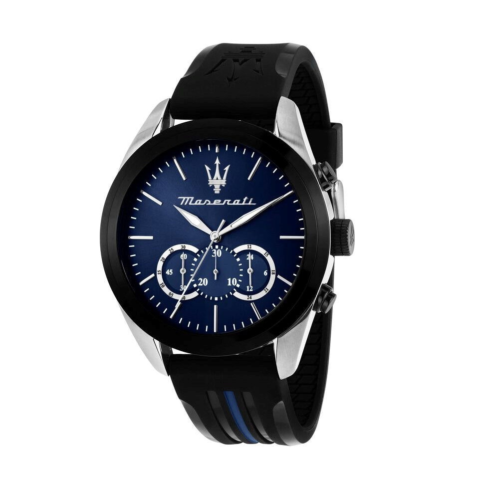  Shop Authentic Maserati Traguardo Chronograph Blue Dial Black Silicone Strap Watch For Men - R8871612044 - Luxxuri