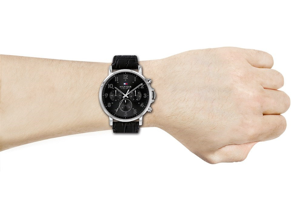  Shop Authentic Tommy Hilfiger Daniel Black Dial Black Leather Strap Watch for Men - 1710381 - Luxxuri
