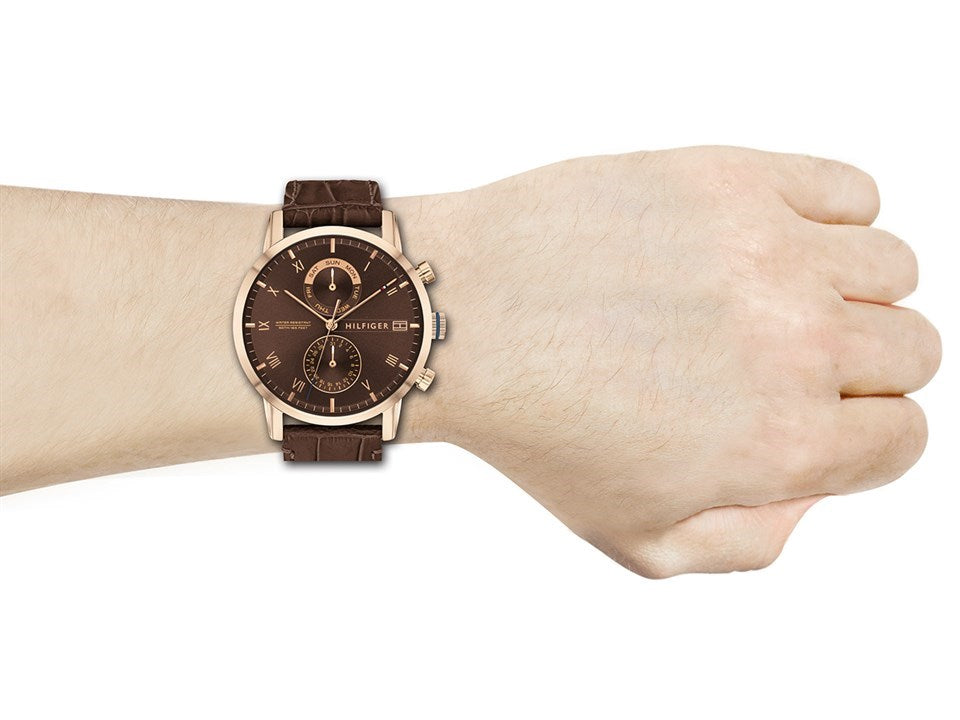  Shop Authentic Tommy Hilfiger Kane Brown Dial Brown Leather Strap Watch for Men - 1710400 - Luxxuri