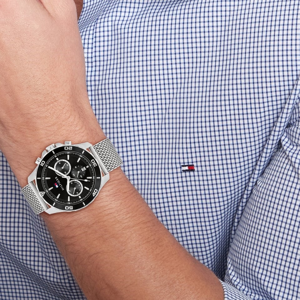  Shop Authentic Tommy Hilfiger Jordan Chronograph Black Dial Silver Mesh Strap Watch For Men - 1792092 - Luxxuri