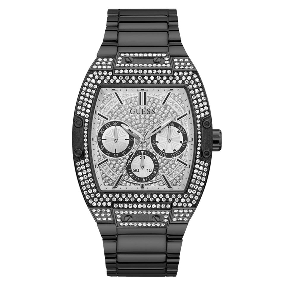  Shop Authentic Guess Phoenix Multifunction Crystals Silver Dial Black Steel Strap Watch For Men - GW0094G3 - Luxxuri