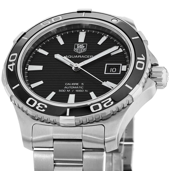 Shop Authentic Tag Heuer Aquaracer Caliber 5 Automatic Black Dial Silver Steel Strap Watch for Men - WAK2110.BA0830 - Luxxuri