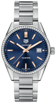  Shop Authentic Tag Heuer Carrera Quartz Diamonds Blue Dial Silver Steel Strap Watch for Women - WAR1114.BA0601 - Luxxuri