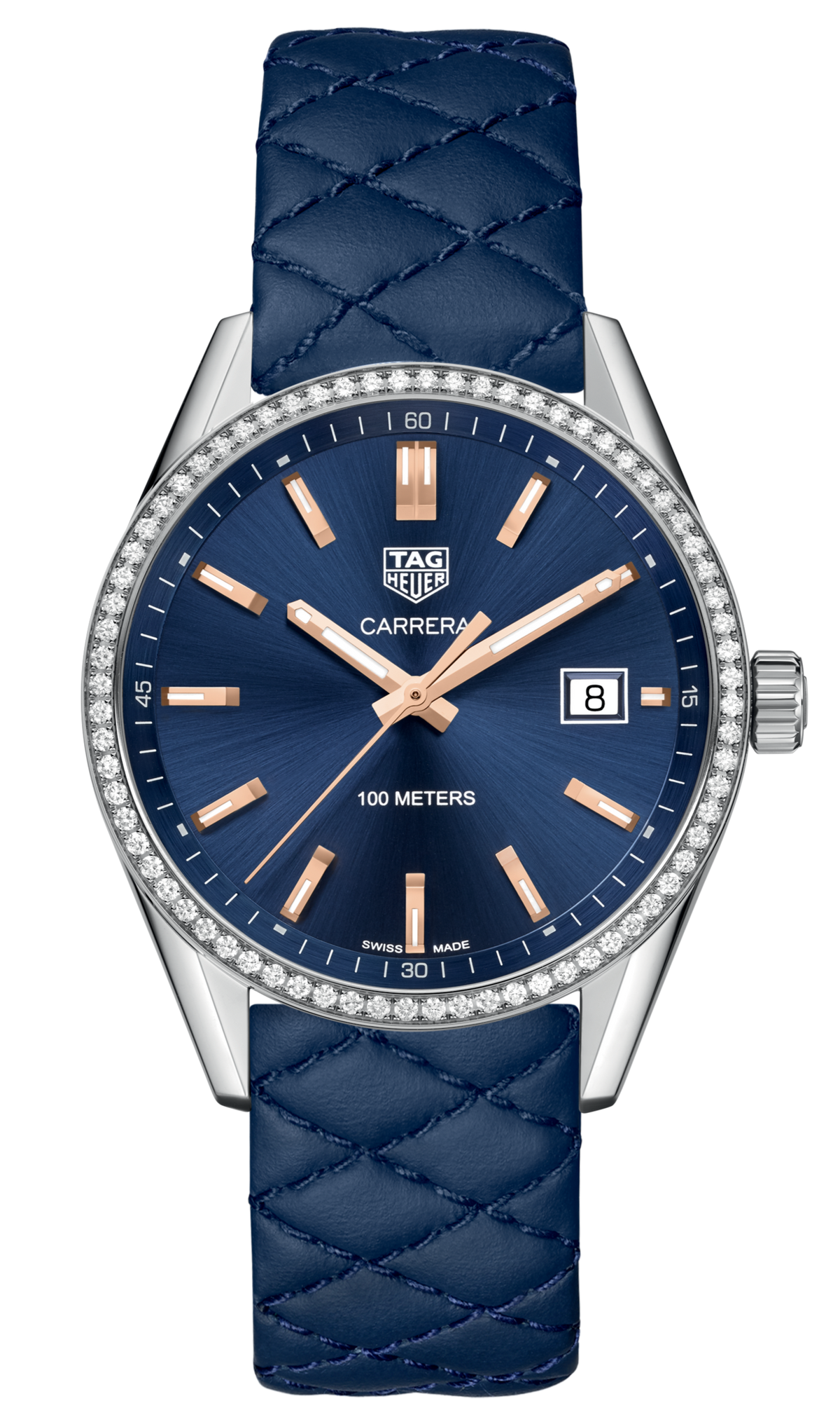  Shop Authentic Tag Heuer Carrera Quartz Diamonds Blue Dial Blue Leather Strap Watch for Women - WAR1114.FC6391 - Luxxuri