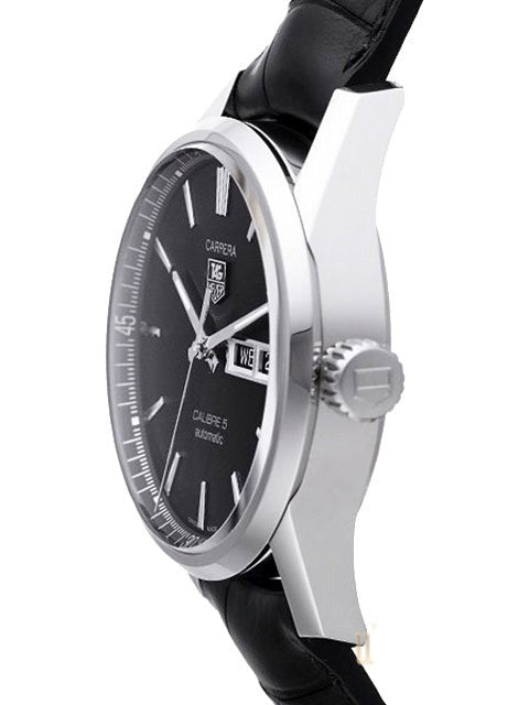  Shop Authentic Tag Heuer Carrera Automatic 41mm Black Dial Black Leather Strap Watch for Men - WAR201A.FC6266 - Luxxuri