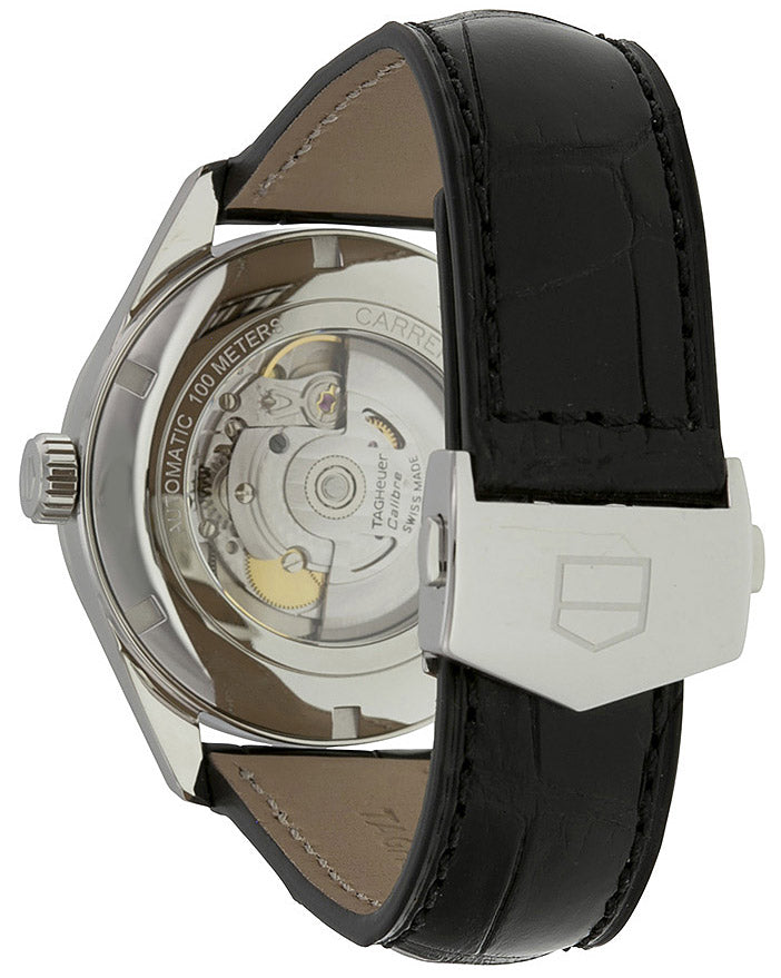 Shop Authentic Tag Heuer Carrera Automatic 41mm Black Dial Black Leather Strap Watch for Men - WAR201A.FC6266 - Luxxuri
