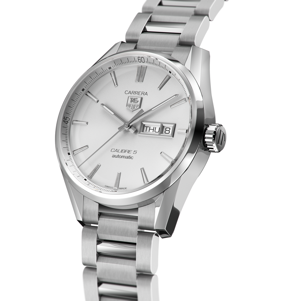  Shop Authentic Tag Heuer Carrera Calibre 5 Automatic White Dial Silver Steel Strap Watch for Men - WAR201B.BA0723 - Luxxuri