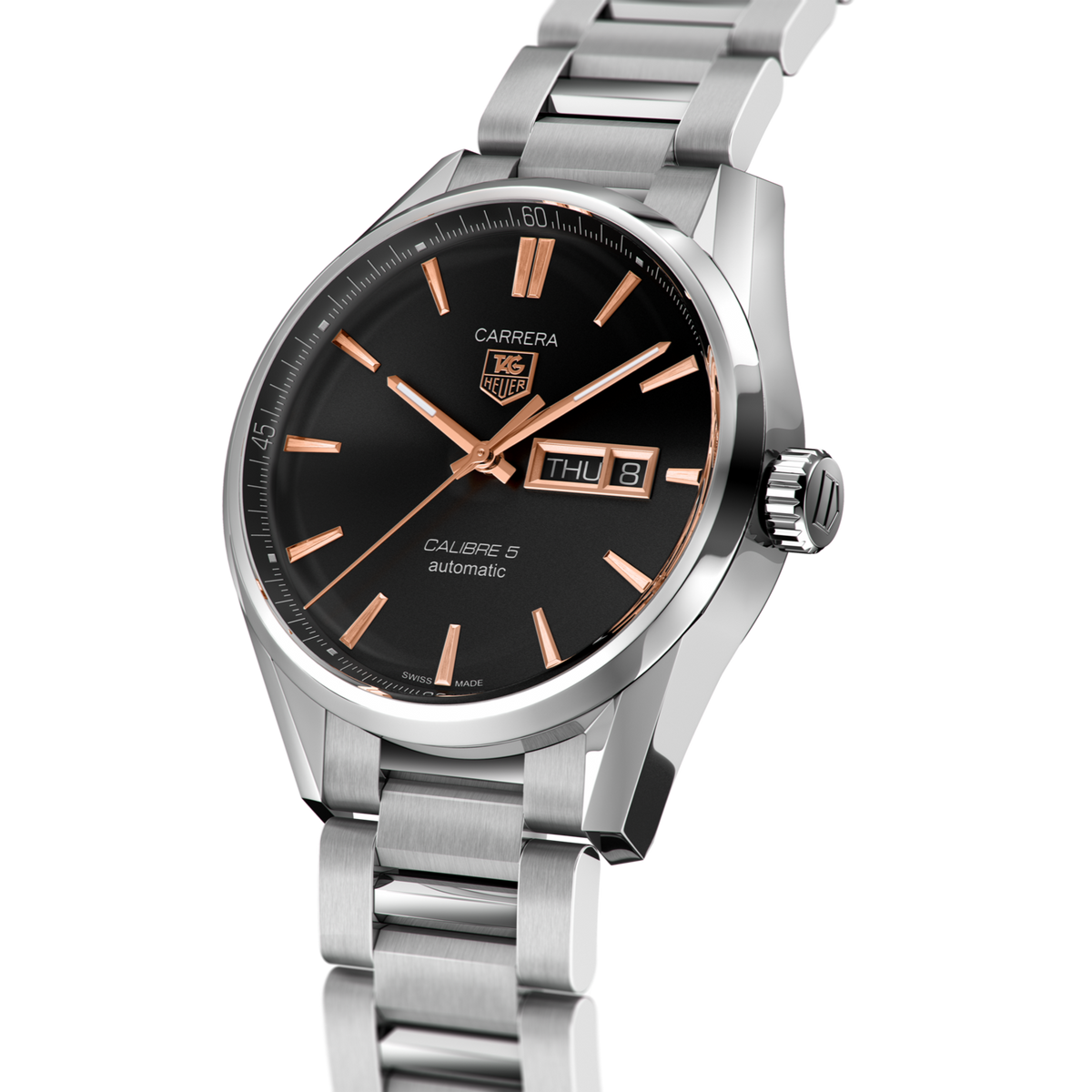  Shop Authentic Tag Heuer Carrera Calibre 5 Automatic Black Dial Silver Steel Strap Watch for Men - WAR201C.BA0723 - Luxxuri