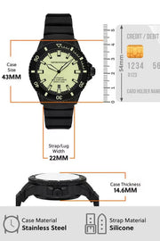 Emporio Armani Sea Explorer Automatic Yellow Dial Black Silicone Strap Watch For Men - AR60085