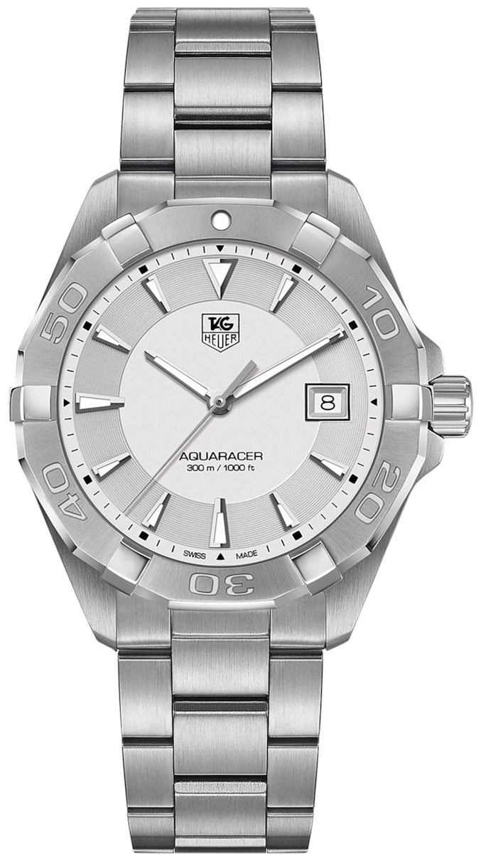 Tag Heuer Aquaracer Quartz White Dial Silver Steel Strap Watch for Men - WAY1111.BA0928