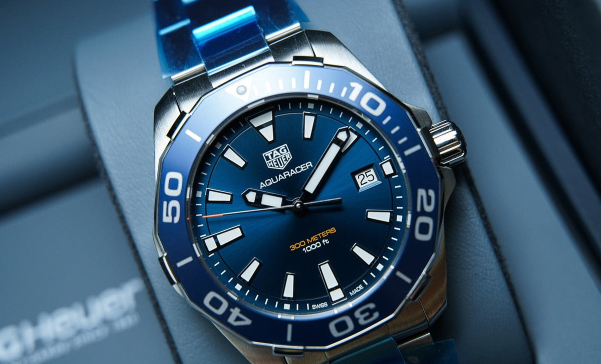  Shop Authentic Tag Heuer Aquaracer Blue Dial Quartz Silver Steel Strap Watch for Men - WAY111C.BA0928 - Luxxuri