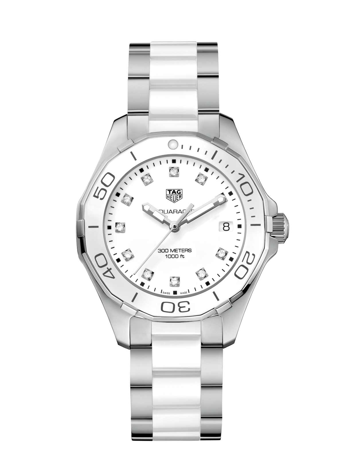 Shop Authentic Tag Heuer Aquaracer Diamonds White Dial Two Tone Steel Strap Watch for Women - WAY131D.BA0914 - Luxxuri