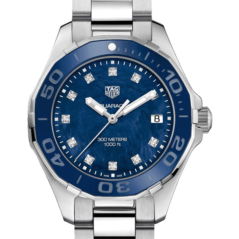  Shop Authentic Tag Heuer Aquaracer Diamonds Blue Dial Silver Steel Strap Watch for Women - WAY131L.BA0748 - Luxxuri