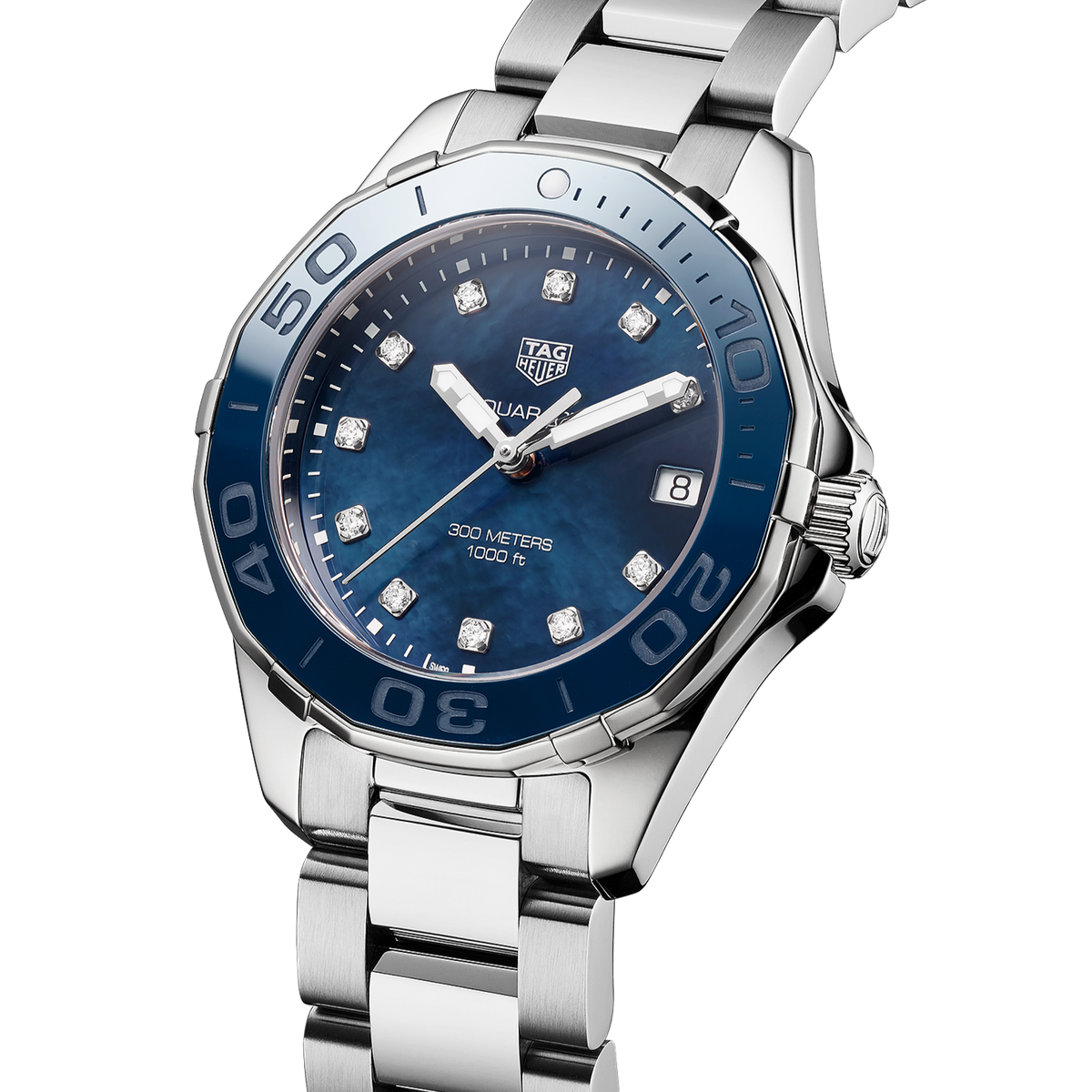  Shop Authentic Tag Heuer Aquaracer Diamonds Blue Dial Silver Steel Strap Watch for Women - WAY131L.BA0748 - Luxxuri