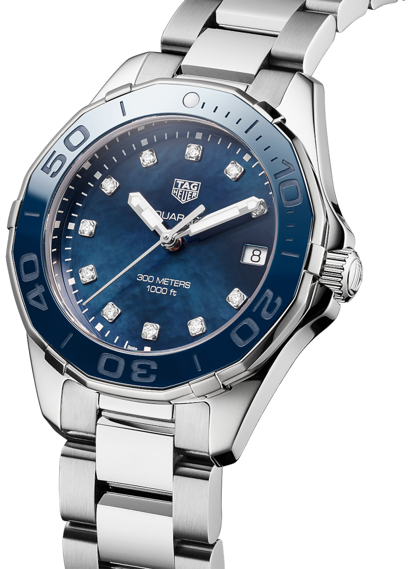  Shop Authentic Tag Heuer Aquaracer Diamonds Blue Dial Silver Steel Strap Watch for Women - WAY131L.BA0748 - Luxxuri
