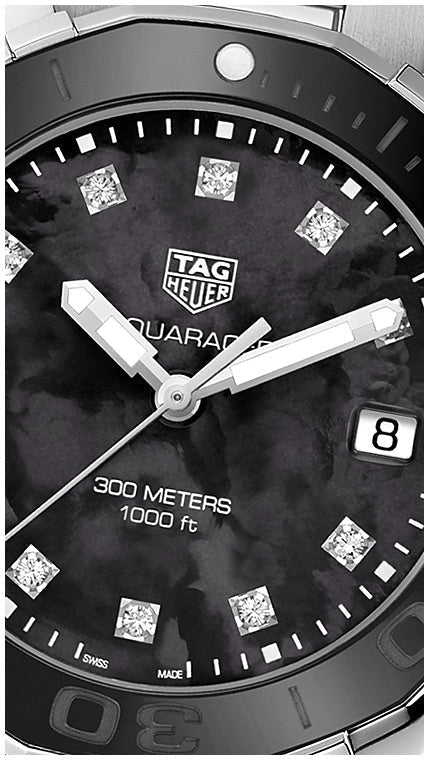  Shop Authentic Tag Heuer Aquaracer Quartz Black Dial Silver Steel Strap Watch for Women - WAY131M.BA0748 - Luxxuri