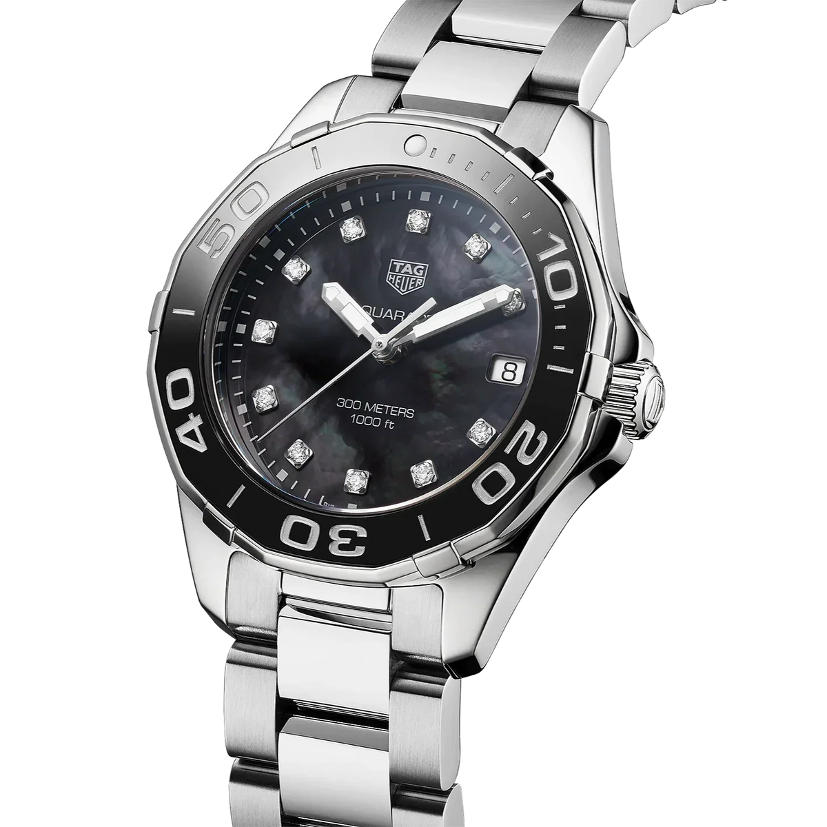 Tag Heuer Aquaracer Quartz Black Dial Silver Steel Strap Watch for Women - WAY131M.BA0748