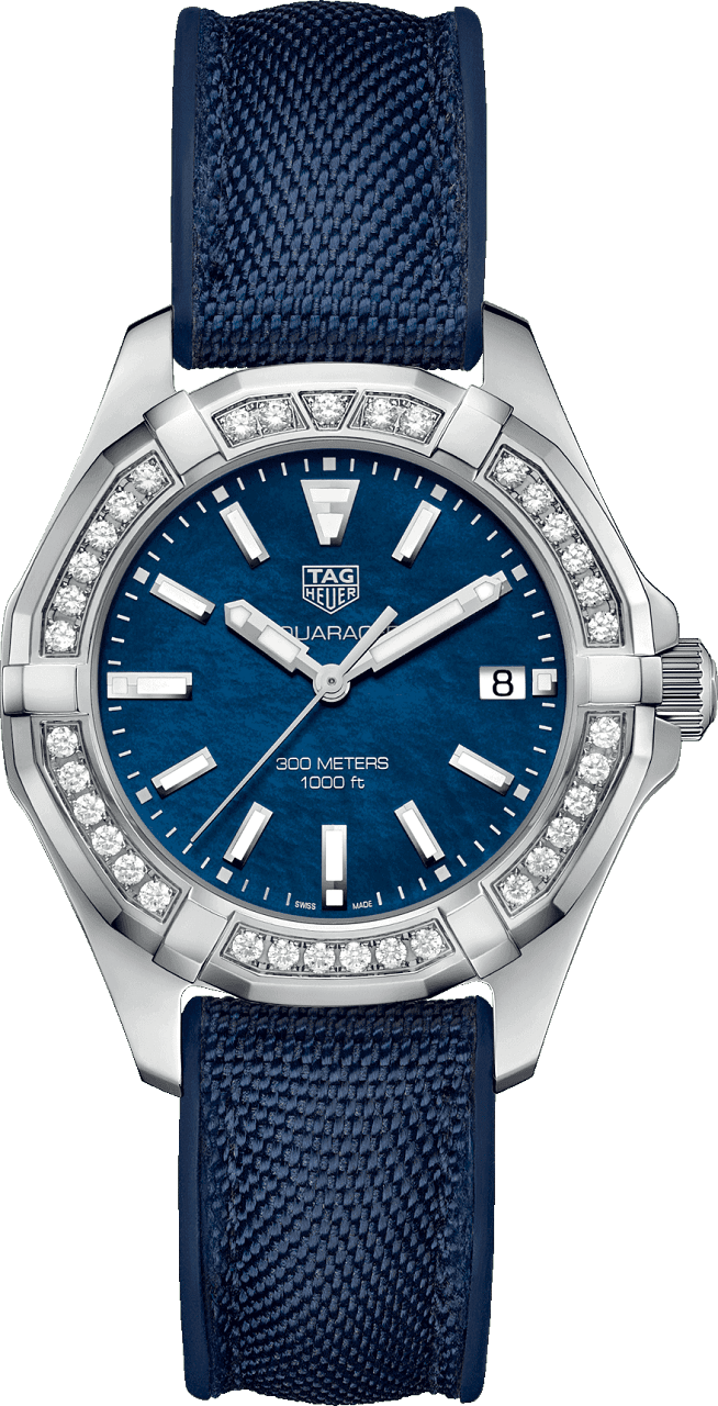  Shop Authentic Tag Heuer Aquaracer Quartz Diamonds Blue Dial Blue Nylon Strap Watch for Women - WAY131N.FT6091 - Luxxuri