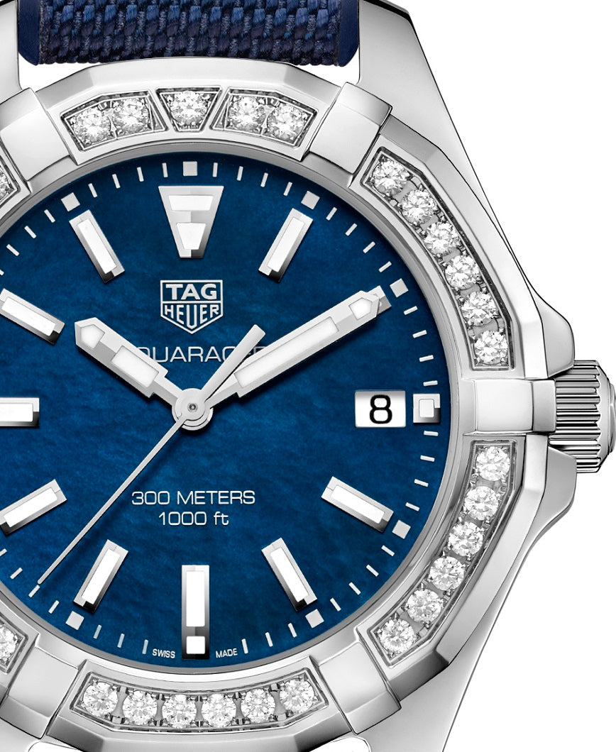  Shop Authentic Tag Heuer Aquaracer Quartz Diamonds Blue Dial Blue Nylon Strap Watch for Women - WAY131N.FT6091 - Luxxuri