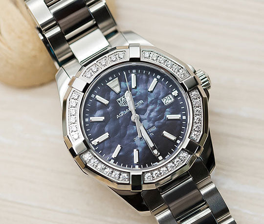  Shop Authentic Tag Heuer Aquaracer Quartz Diamonds Black Dial Silver Steel Strap Watch for Women - WAY131P.BA0748 - Luxxuri