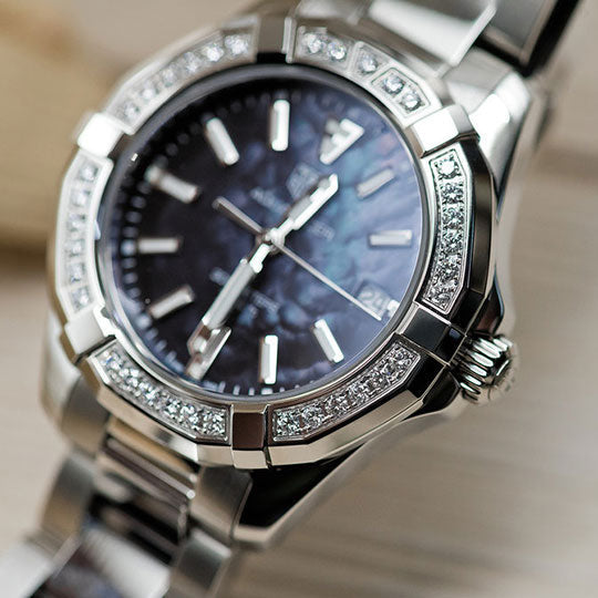  Shop Authentic Tag Heuer Aquaracer Quartz Diamonds Black Dial Silver Steel Strap Watch for Women - WAY131P.BA0748 - Luxxuri