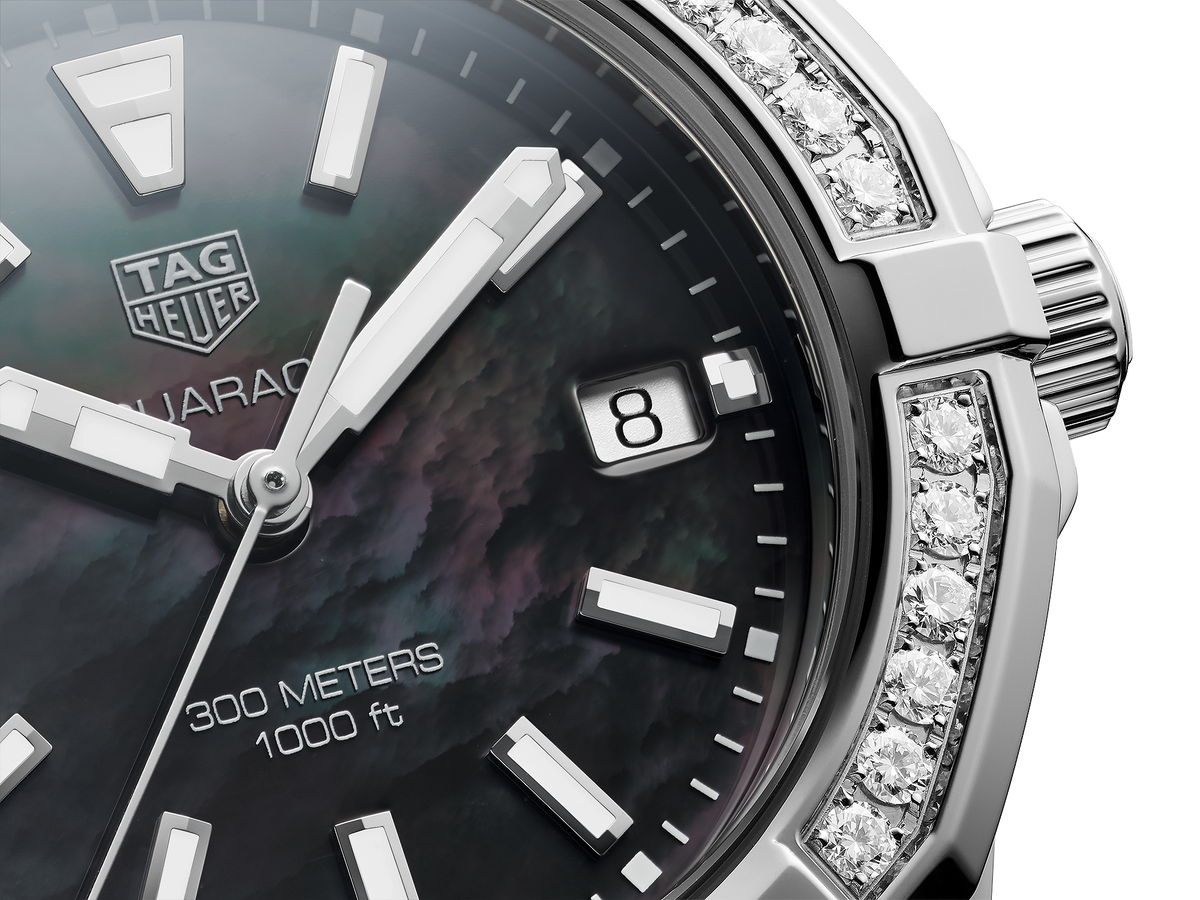  Shop Authentic Tag Heuer Aquaracer Quartz Diamonds Black Dial Silver Steel Strap Watch for Women - WAY131P.BA0748 - Luxxuri
