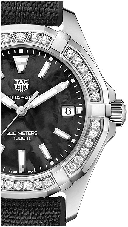  Shop Authentic Tag Heuer Aquaracer Diamonds Mother of Pearl Black Dial Black Nylon Strap Watch for Women - WAY131P.FT6092 - Luxxuri