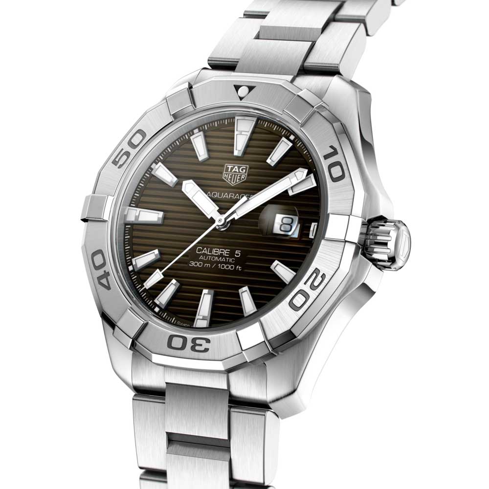 Shop Authentic Tag Heuer Aquaracer Calibre 5 Automatic Sunray Brown Dial Silver Steel Strap Watch for Men - WAY2018.BA0927 - Luxxuri
