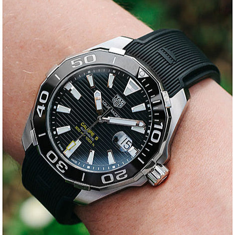  Shop Authentic Tag Heuer Aquaracer Calibre 5 Automatic Black Dial Black Rubber Strap Watch for Men - WAY201A.FT6142 - Luxxuri