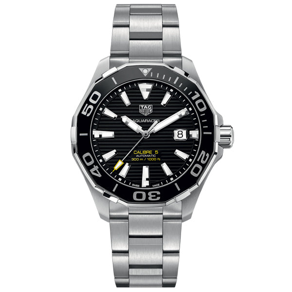  Shop Authentic Tag Heuer Aquaracer Black Dial Silver Steel Strap Strap Watch for Men - WAY201A.BA0927 - Luxxuri