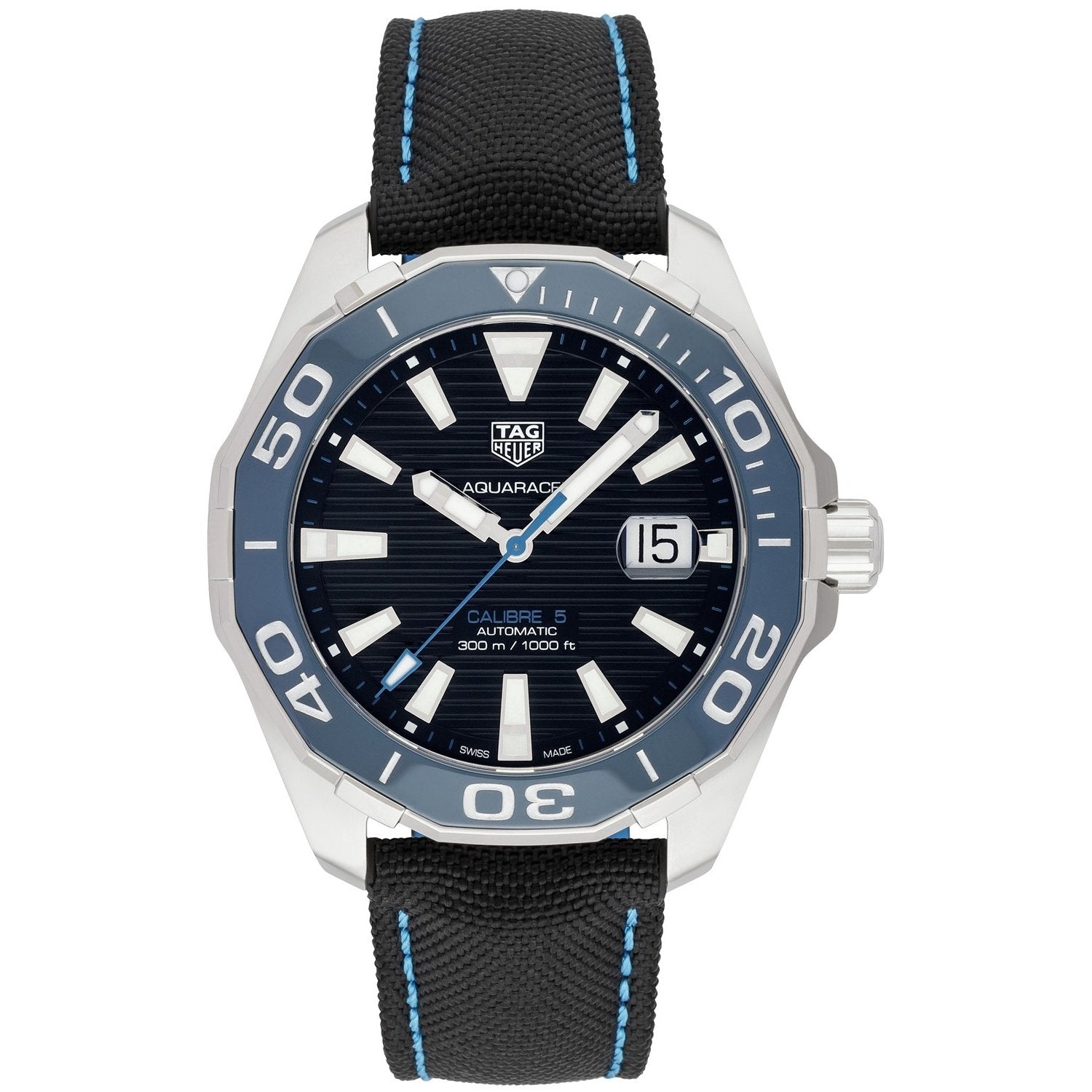  Shop Authentic Tag Heuer Aquaracer Calibre 5 Automatic Black Dial Black Nylon Strap Watch for Men - WAY201C.FC6395 - Luxxuri