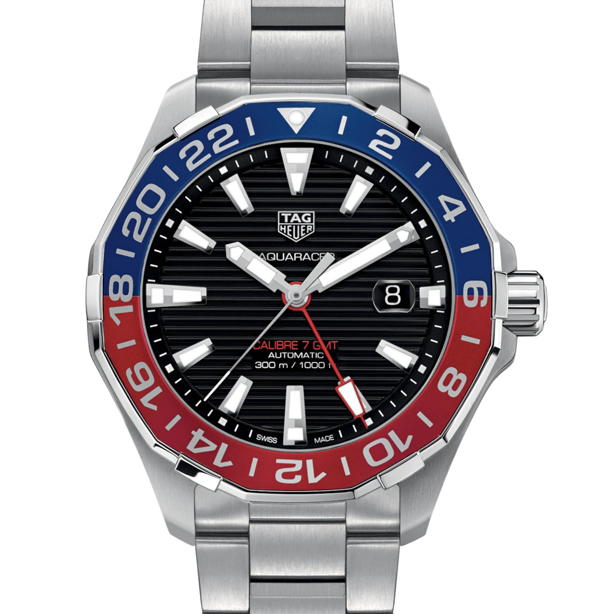  Shop Authentic Tag Heuer Aquaracer GMT Caliber 7 Pepsi Black Dial Silver Steel Strap Watch for Men - WAY201F.BA0927 - Luxxuri