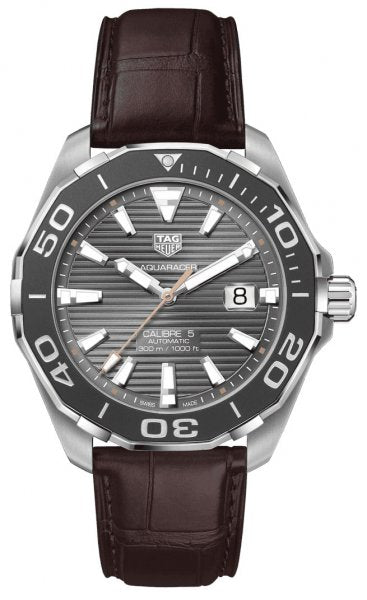  Shop Authentic Tag Heuer Aquaracer Caliber 5 Black Dial Brown Leather Strap Watch for Men - WAY201M.FC6474 - Luxxuri