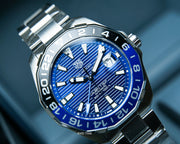 Shop Authentic Tag Heuer Aquaracer GMT Calibre 6 Automatic Blue Dial Silver Steel Strap Watch for Men - WAY201T.BA0927 - Luxxuri